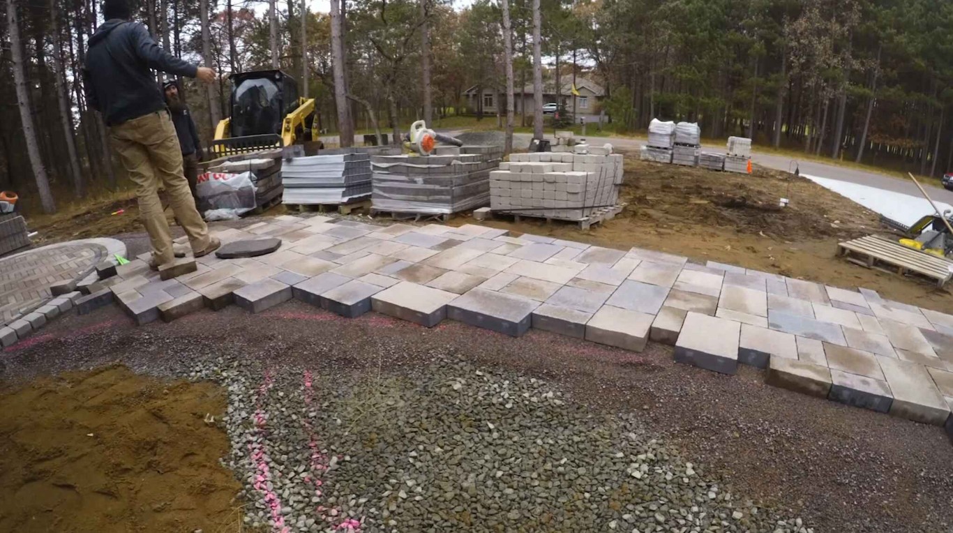 Hardscaping installation in progress with paver materials in Stanton, CA